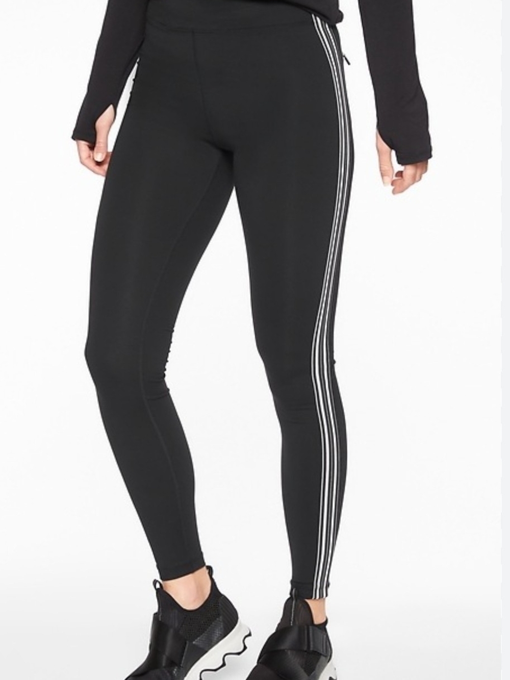Athleta Track Tux Tight Black White Stripes Size XS Petite
